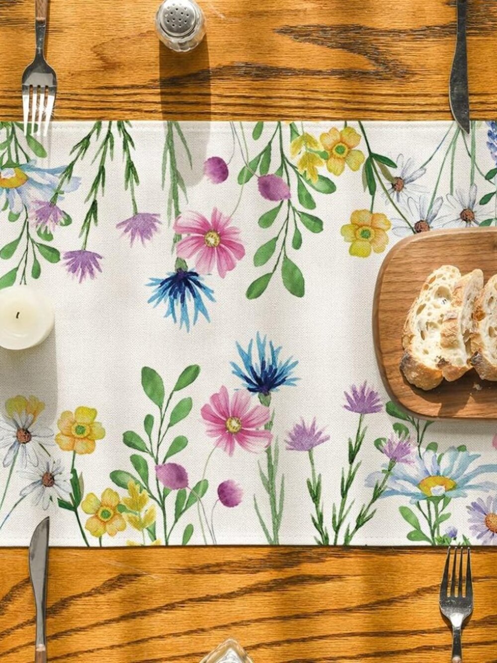 Daisy Eucalyptus Lavender Floral Leaves Summer Table Runner, Spring Kitchen Dini - Picture 3 of 7